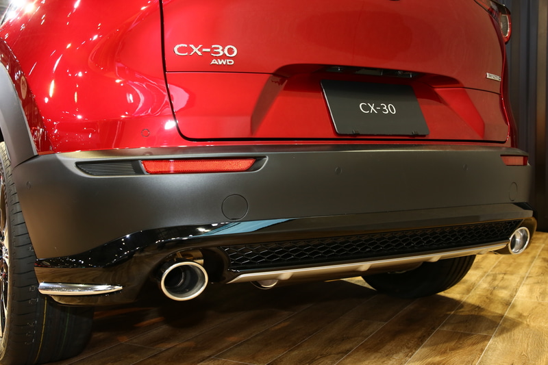 1月10日から予約受け付けを開始した「CX-30 SIGNATURE STYLE」。ベースのCX-30に対して外装は、サテンクロームのモールディングが付いたアンダーガーニッシュがフロント、サイド、リアに装備される