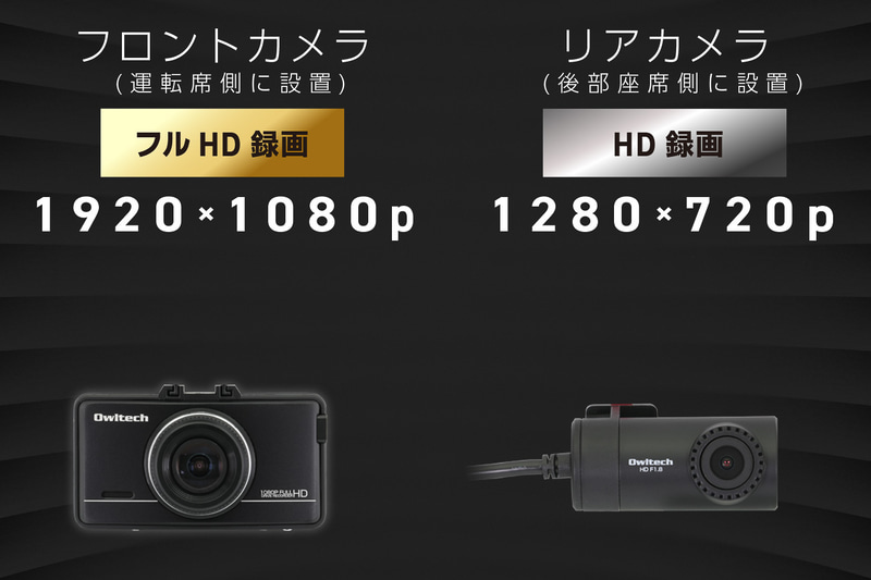フルHD＆HDの2カメラで車両前後を録画可能