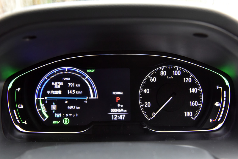 メーターパネルの左側は液晶画面になっていて、さまざまな表示に切り替えられる