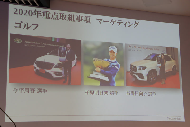 2019年の年間MVPを獲得した今平周吾選手と渋野日向子選手にメルセデス・ベンツモデルが贈られた