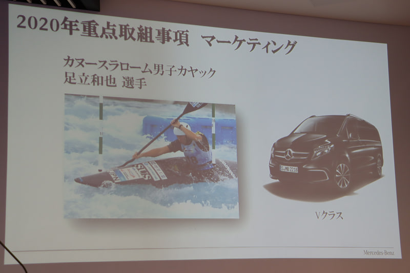 カヌースラローム競技の足立和也選手にもサポートカーとして「Vクラス」が提供されている