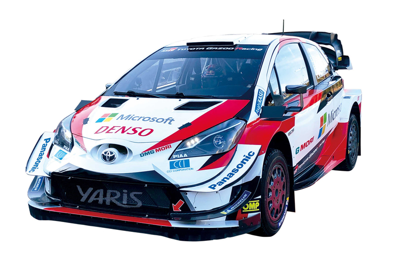 NTPグループのブース内で展示される「ヤリスWRC」レプリカ車両