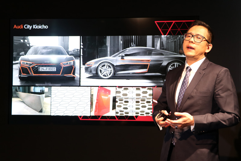 Audi City紀尾井町は日本の風土を意識したモチーフが多用されている