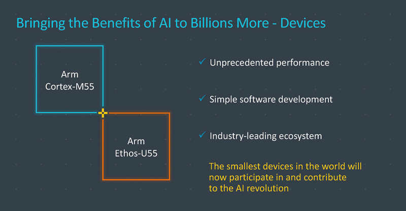ArmのCortex-M55/Ethos-U55（出典：Arm Limited、Bringing the Benefits of AI to Billions More）