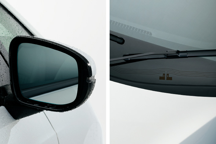 はっ水/ヒーテッドドアミラーや熱線入りフロントウィンドウなどが装着される「コンフォートビューパッケージ」4WD車に標準装備。2WD車もオプション装着可能