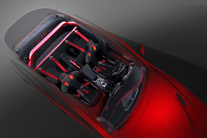 2座のレーシングシート、ロールバー、6点式シートベルトを装備する「GTAm」