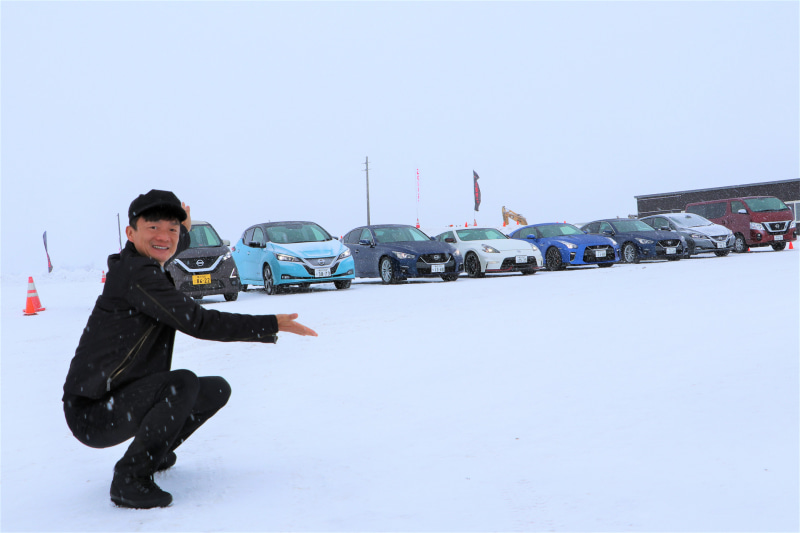 試乗車は、EVのリーフ、e-POWERのセレナ、ノート、ノート NISMO Sや、ガソリン車のエクストレイル、GT-R、フェアレディZ NISMO、スカイライン 400R、スカイライン、デイズ、NV350 キャラバンなどが用意された