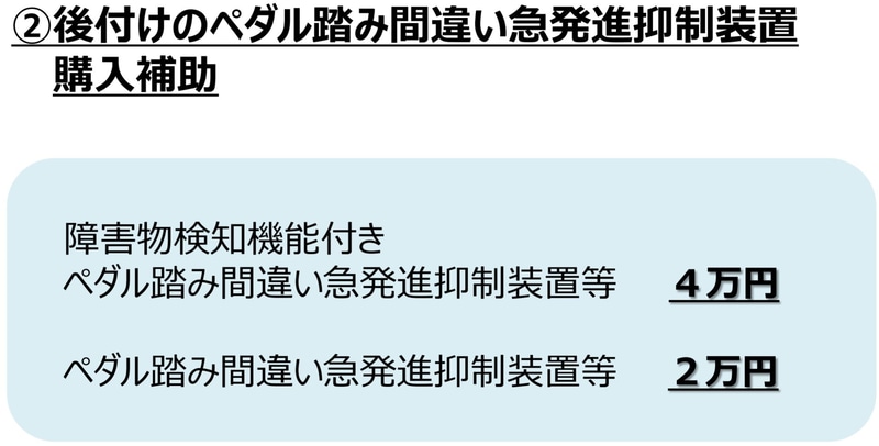 後付けのペダル踏み間違い急発進等抑制装置の購入補助
