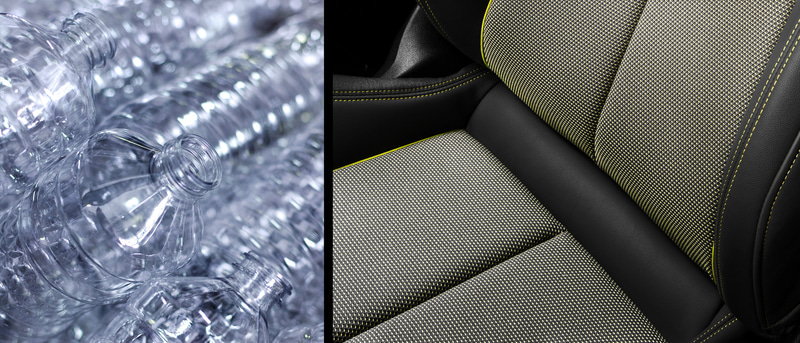 ペットボトルをリサイクルした素材のシートを採用