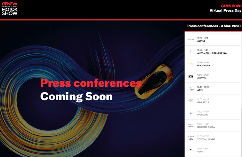 ジュネーブモーターショー 2020の公式サイトで行なわれているバーチャル記者会見