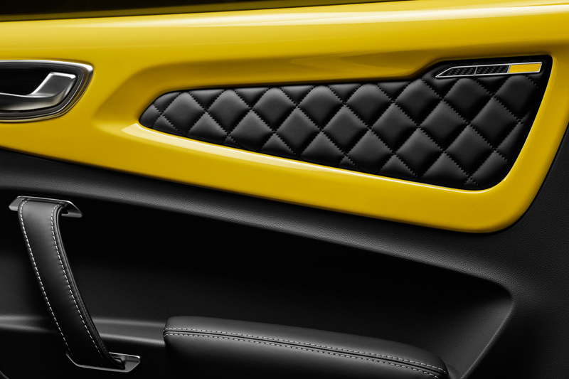 アルピーヌのロゴステッチやドアパネルなどがイエローになっている