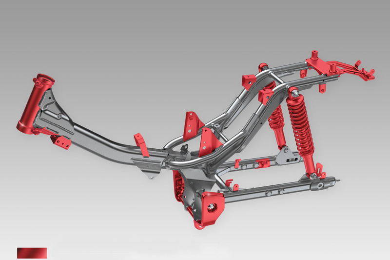 CT125・ハンターカブのフレーム、スイングアーム、リアクッションCGイメージ