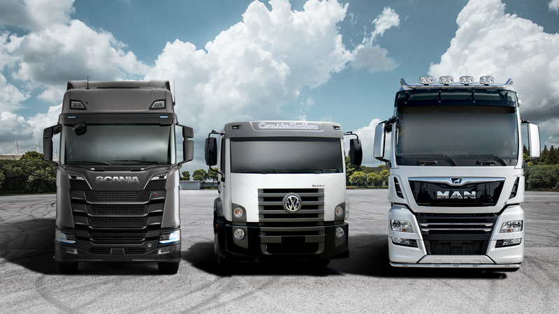 TRATON SEが取り扱っている「SCANIA」「VWカミンズエスニバス」「MAN」のトラック