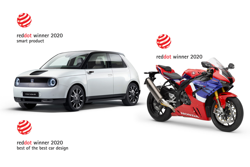 「Honda e」（左）と「CBR1000RR-R FIREBLADE」（右）が2020年のレッド・ドット・デザイン賞でプロダクトデザイン賞を受賞