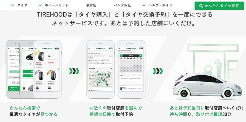 タイヤECサイト「TIREHOOD」はタイヤの購入から取り付けまで予約できる