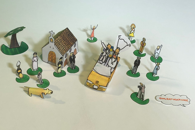 ホンダが無料開放している溝呂木陽さんのペーパークラフトは、いろんなシーンが作れる物語風がステキ。これはビートに乗った新郎新婦が可愛い、ウェディングシーンです。子ども向けなので、作りやすそうですよ