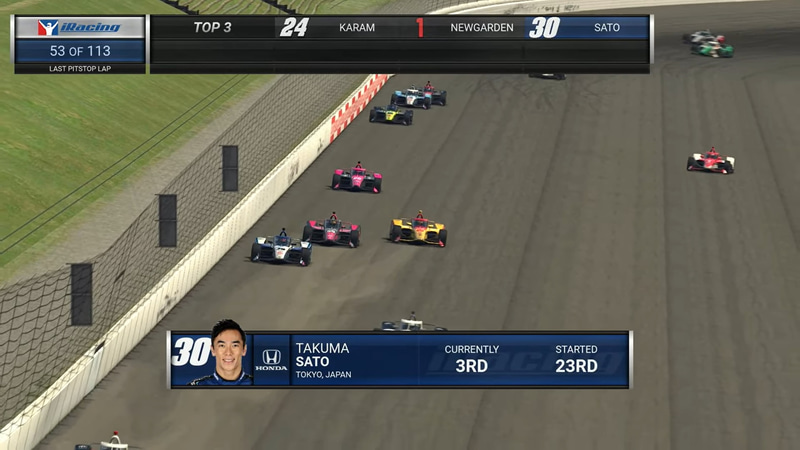 53周目に3位を走行する佐藤琢磨選手