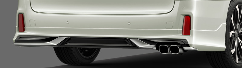 リヤスタイリングキットA（リヤスポイラーとスポーツマフラー）価格11万5500円。リヤスタイリングキットB（リヤスポイラーとマフラーカッター）価格8万5800円