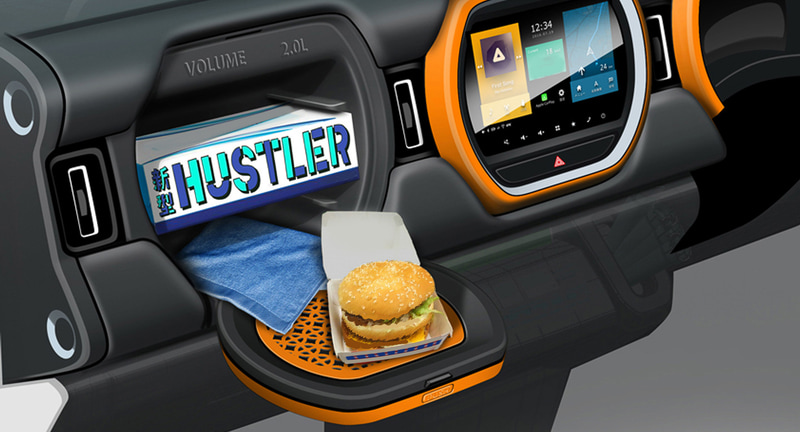 グローブボックス利用イメージのアイデアスケッチ（提供：スズキ）