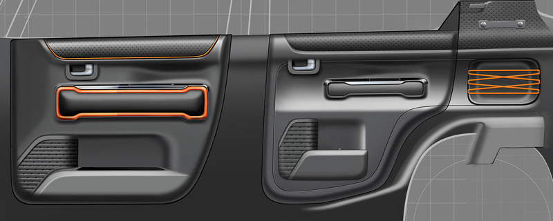 ドアトリムのデザインスケッチ（提供：スズキ）