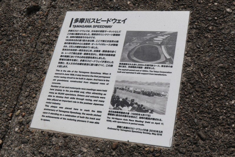 プレートは80周年の記念して、多摩川スピードウェイの会が寄贈したもの