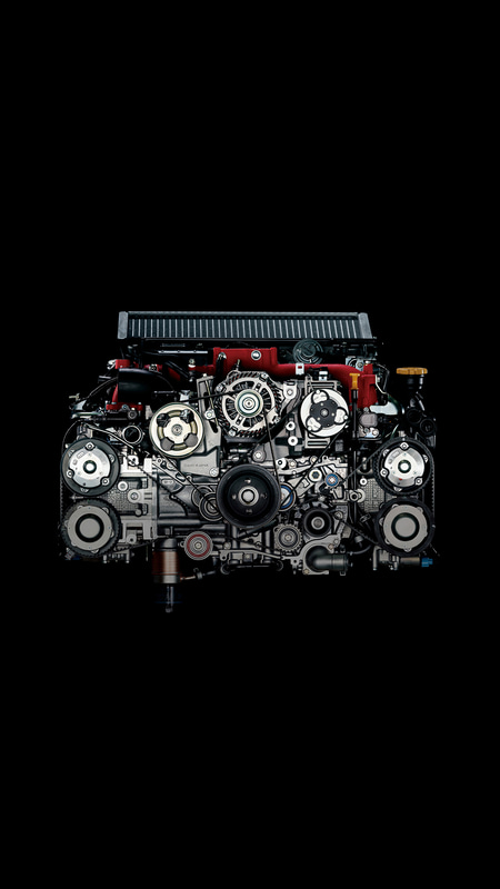 スマートフォンの壁紙にぴったりの「EJ20」型エンジンの縦型画像。「SUBARUオンライン画像ガレージ」ではこのほかにもスマホ向けのEJ20型エンジンがびっしりと並んだ画像も公開されている