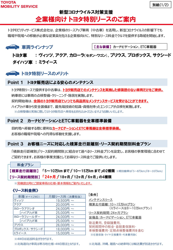 トヨタモビリティサービスが公表したサービス内容