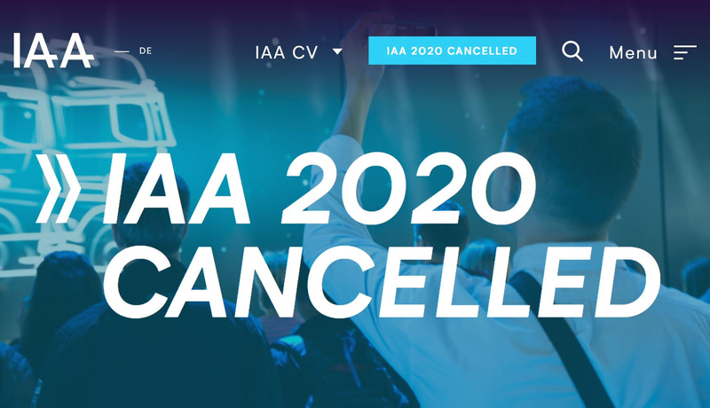 開催中止を伝えるIAA ハノーバー国際モーターショー 2020の公式サイト