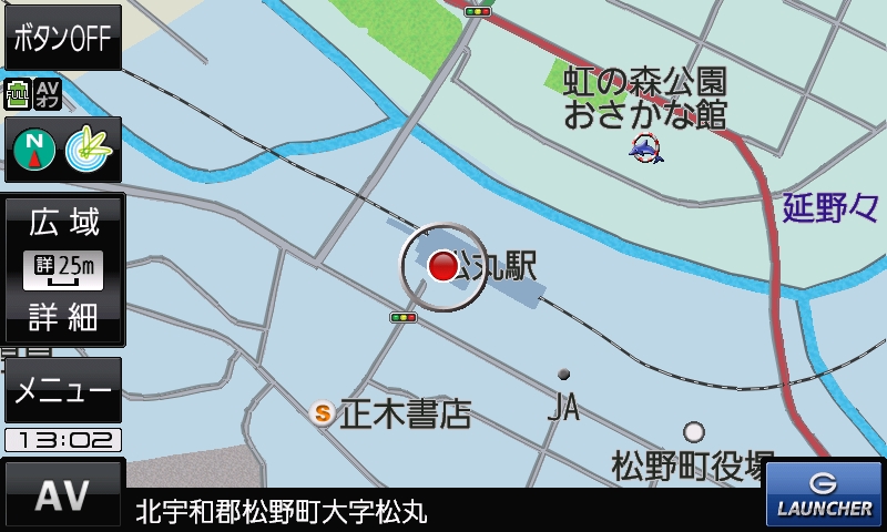 従来モデルのノースアップ表示。縮尺スケールは25m