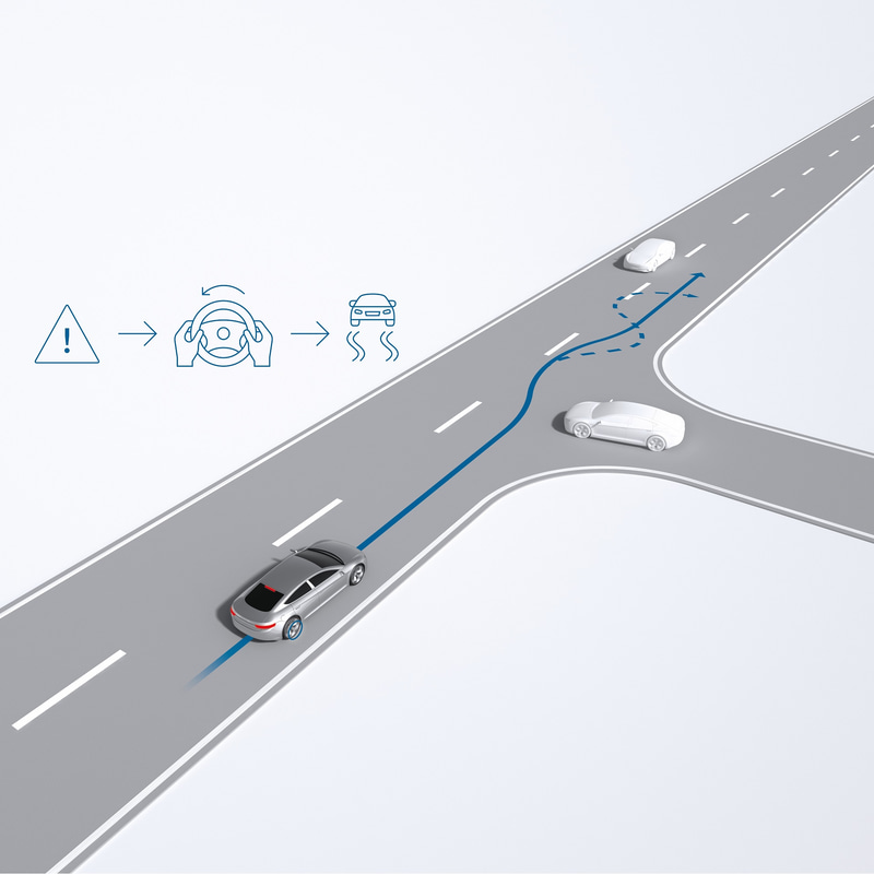 路上における動物やクルマなど、予期せぬ障害物を回避する場合にESCは介入