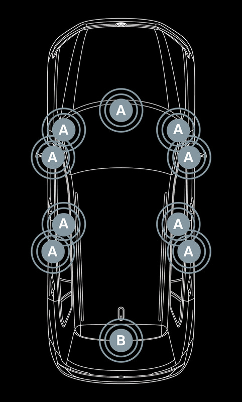 8つのスピーカーとセンタースピーカー、サブウーファーを備える