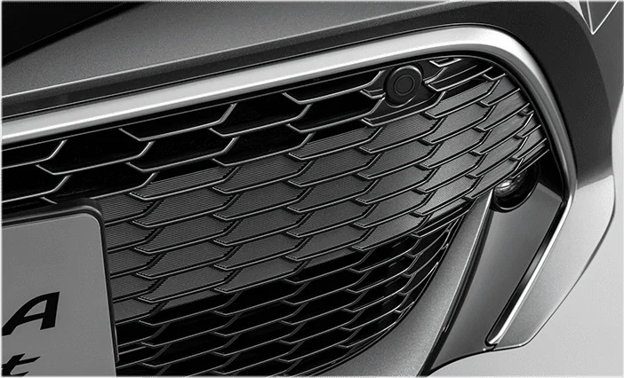 フロントロアグリル（フレーム部：サテンクロムメッキ、メッシュ部：ガンメタリック半艶塗装）