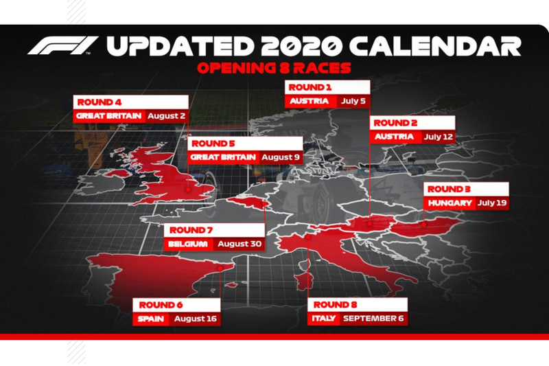 F1 2020年シーズン最初の8レースの詳細を公表