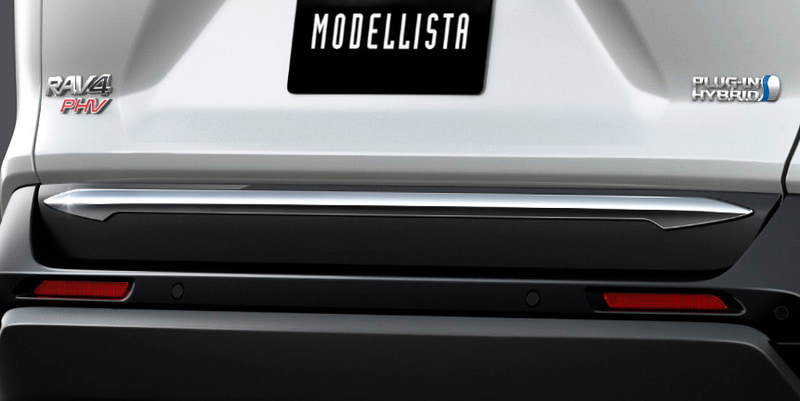 バックドアを横に駆け抜けるメッキ加飾により、ロー＆ワイドなリアスタイルを表現するバックドアガーニッシュ。価格は2万9700円