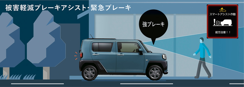 新ステレオカメラの採用により夜間でも他車や歩行者の認識性が向上。タフトのスマートアシストはより安全なシステムに進化している