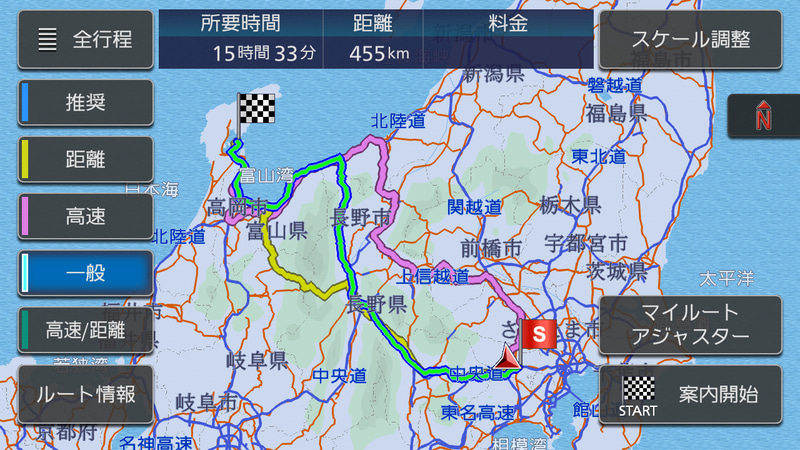 ルート探索は5パターンを用意