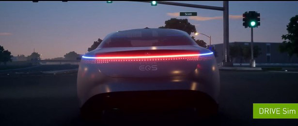NVIDIAのドライブシミュレータ内を走るバーチャルモデルの「VISION EQS」も紹介された。とてもシミュレータ映像には見えないが