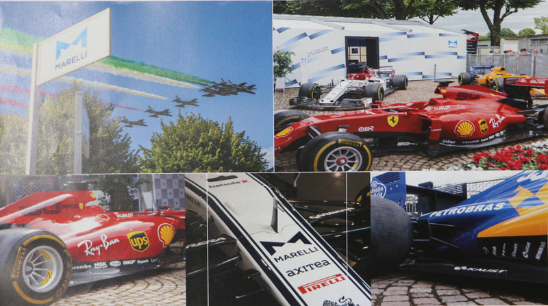 F1マシンのボディにはマレリのロゴが貼ってある