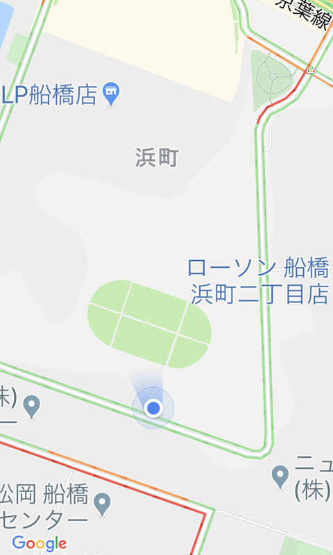 船橋サーキットのメインスタンド付近。Googleマップには船橋オートの痕跡が残っていたが、船橋オートの建物はなくなり、再開発の工事が進んでいた