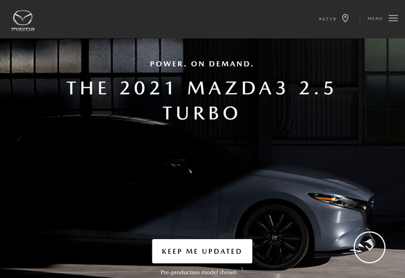 マツダUSAの公式Webサイトで2.5リッターターボモデルの「MAZDA3」登場を予告