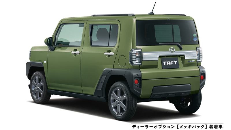 タフト Gターボ（フォレストカーキメタリック）ディーラーオプション「メッキパック」装着車