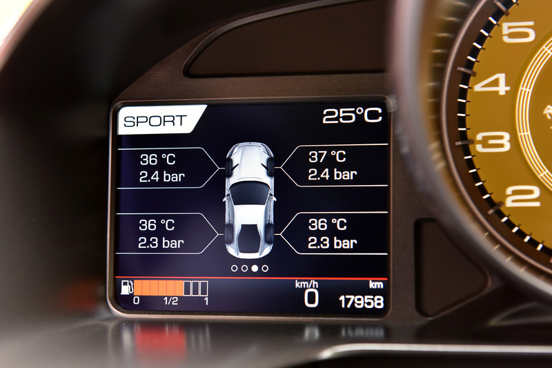メーター表示例。タイヤ空気圧やバッテリー電圧、水温/油温などの確認が可能