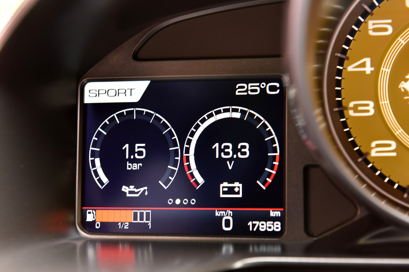 メーター表示例。タイヤ空気圧やバッテリー電圧、水温/油温などの確認が可能