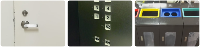 PROSPEC H-7は薄膜で色ツヤの変化が軽微で、素材そのものの意匠性を損なわないためドア、エレベーター、ダストボックスといったさまざまな設置物の塗装面や金属面などに使えるという