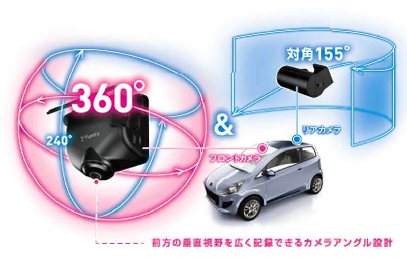360度＆リアの前後2カメラドライブレコーダー「marumie（マルミエ） Q-30R」