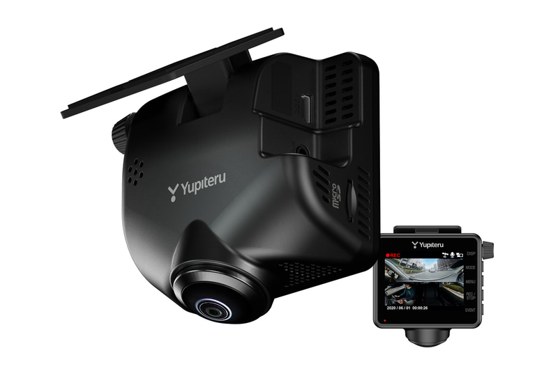 液晶画面付きのフロントカメラ。サイズは69×39×72mm（幅×奥行き×高さ）