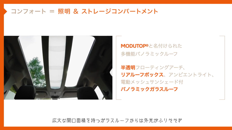 多機能パノラミックルーフ「Modutop」がベルランゴの特徴の1つ