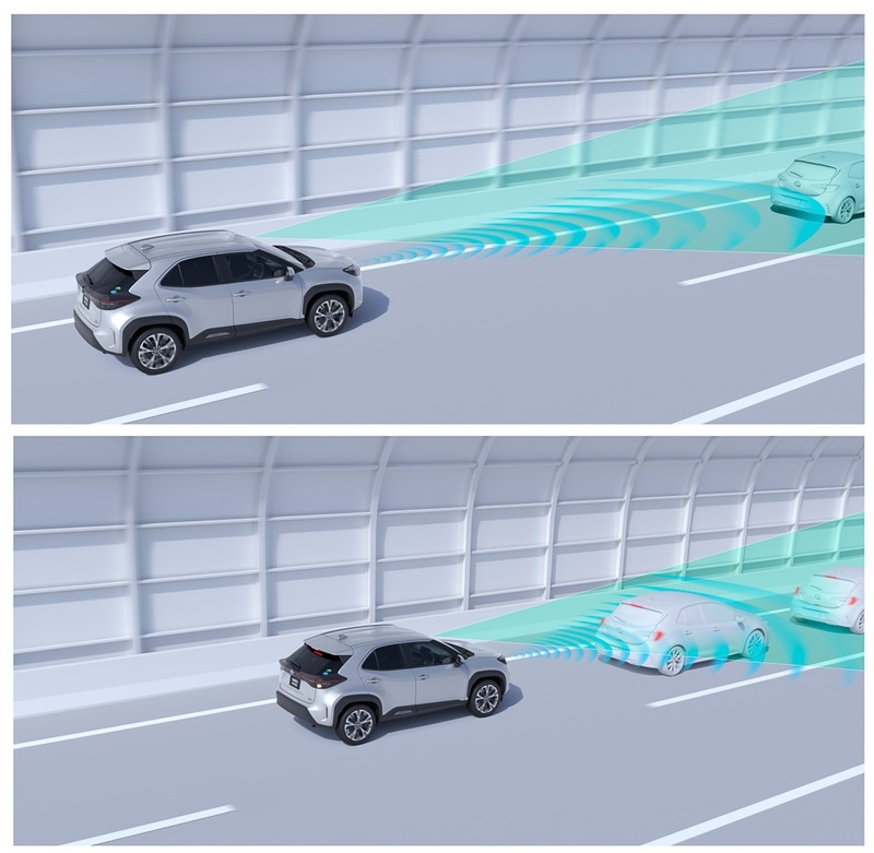 先行車の追従走行を車速に応じて支援するレーダークルーズコントロトロール（全車速追従機能付）