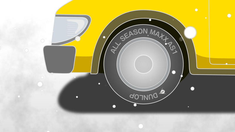 ドラえもんとオールシーズン篇ストーリー:好きな季節にダイヤルをセットすると、まわりの季節をたちまち変えることができるひみつ道具「オールシーズン・バッジ」を使って、暑い夏の日にみんなを涼しくしてあげようと冬に変えるドラえもん。走行中のクルマの周囲には雪が降り始め、運転が少し不安になる。その中でも快適な走りを見せる「ALL SEASON MAXX AS1」。急な雪にも慌てることなく安全かつ安心に走行できる「オールシーズンタイヤ」の特徴を分かりやすく紹介する。(C)藤子プロ・小学館・テレビ朝日・シンエイ・ADK