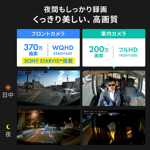 サンワサプライ、1台で前方と室内を同時録画するドラレコ「200